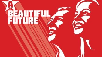 Propaganda style poster with phrase "A Beautiful Future" 