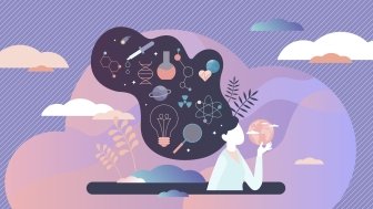 Vector image highlighting women's interest in science and technology