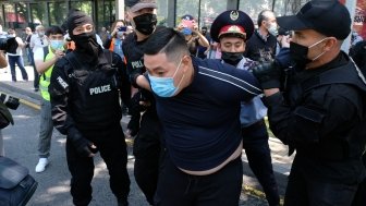 Almaty / Kazakhstan - 06.06.2020 : Protests during the quarantine. Police detain protesting citizens.