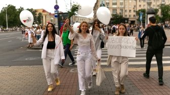 Peaceful protest of women in white in Belarus. August 2020.