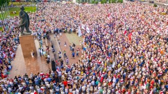 Grodno, Belarus August 17, 2020: Peaceful protests in Belarus. 