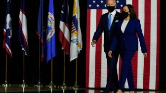 US Vice President John Biden and Kamala Harris arrive at their campaign event. Washington DC, USA. 2 Of November 2020