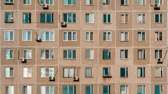 Image of windows of Soviet style apartment bloc 