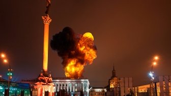 Kyiv, Ukraine; February 24 2022: Putin attacks, there is war in Ukraine, Explosions in Kyiv, missiles on other cities. The land invasion has begun