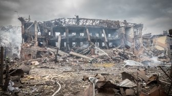 A bombed building in Dnipro, Ukraine, Mar 11, 2022