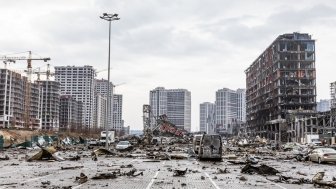 Damaged streets in Ukraine