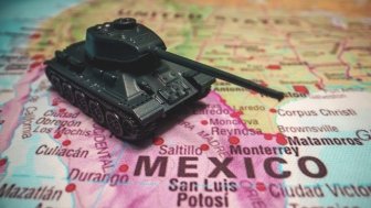 Toy tanks on the map. War on drug cartels in Mexico.