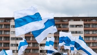 Russian blue white protest flags