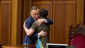 22.05.2022 Ukraine. Kyiv. President of Poland Andrzej Duda and President of Ukraine Volodymyr Zelensky in the Verkhovna Rada of Ukraine.