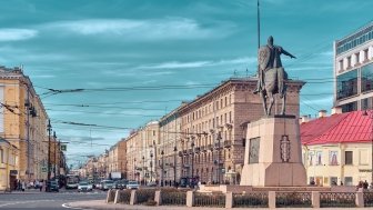 Monument on Alexander Nevsky Square in St Petersburg overlooking Nevsky Prospekt