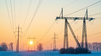 Ukraine power lines in winter