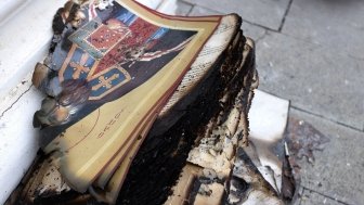 Damaged religious text in Odesa Ukraine