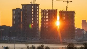 Moscow skyline with cranes