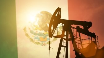 Oil pump on background of flag of Mexico