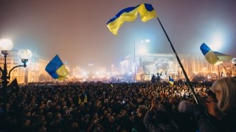 Meeting on the Independence square in Kiev. About 100 thousand ukrainian people gathered on the Independence square to support the integration of Ukraine into the EU