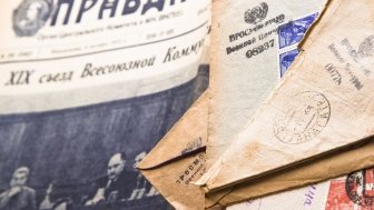 A stack of letters from World War II on the newspaper Pravda