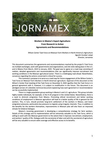 Workers in Mexico’s Export Agriculture: From Research to Action Agreements and Recommendations