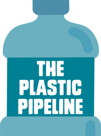 The Plastic Pipeline title written inside of a plastic bottle