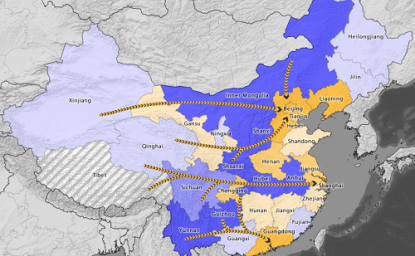 China map west east electricity transfer project