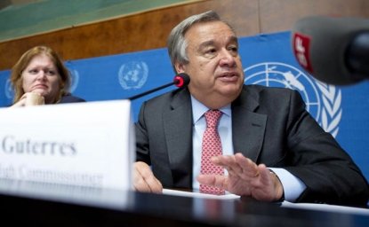 António Guterres speaks at a press conference on Burkina Faso and Mali in August 2012, courtesy of Jean-Marc Ferré/UN Photo.