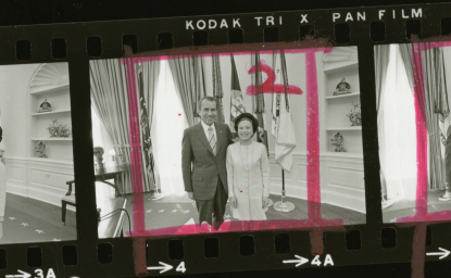 President Nixon standing with Henry Kissinger and Anna Chennault, 4/12/1971