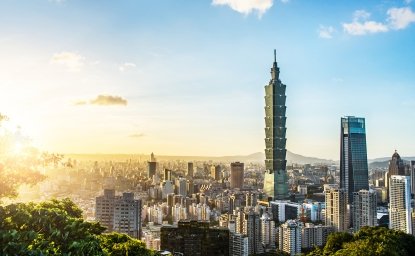 Sunrise in Taipei with Taipei 101 in the distance.