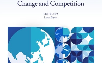 The cover of the book features a globe image and an abstract design in blue.