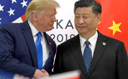 June 29, 2019, file photo, US President Donald Trump, left, shakes hands with Chinese President Xi Jinping during a meeting on the sidelines of the G-20 summit in Osaka, western Japan.