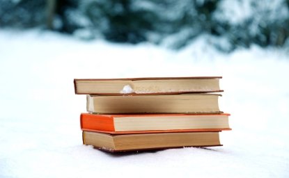 Stack of books in the snow