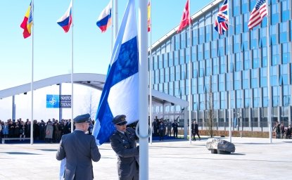 Finland installing Finnish flag at NATO