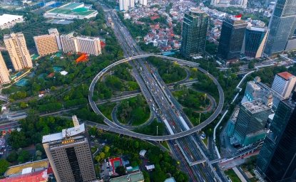 An aerial view of Jakarta, Indonesia.