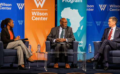 Oge Onubogu sits with Ambassador Johnnie Carson and Ambassador Mark Green