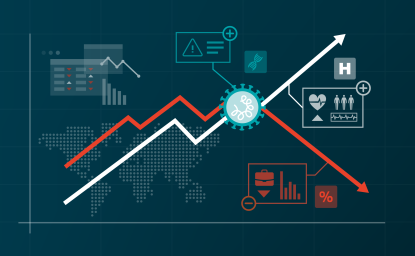 Coronavirus impact on healthcare and global economy on a financial chart