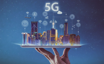 A Hand Holds a City Connected by 5G