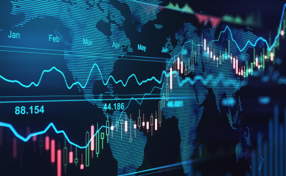 Stock Market Graphic with World Map Behind