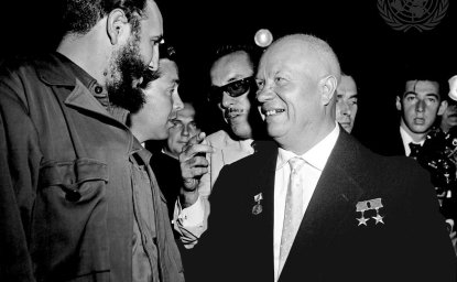 Khrushchev and Fidel Castro greet each other at the UNGA in 1960.