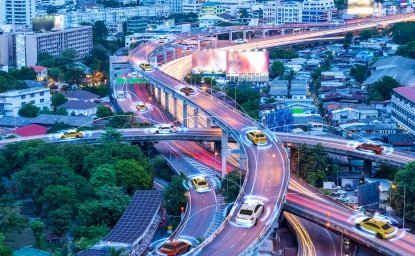 Cars in a city with network lines