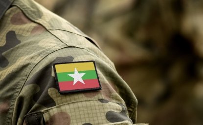 Flag of Myanmar and also known as Burma on military uniform