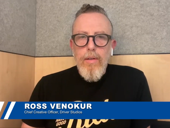 Image of Ross Venokur, with a name tag displayed below him that reads "Ross Venokur: Chief Creative Officer, Driver Studios"