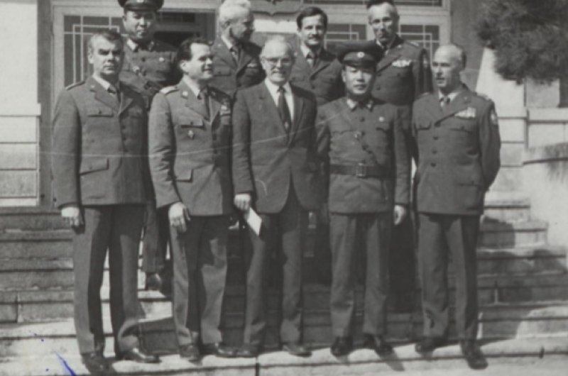 Photograph of North Koreans and Polish officers at Panmunjom