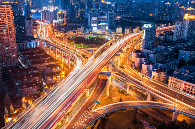 Busy road at night