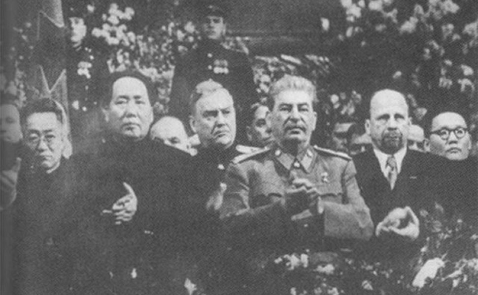 Mao at Stalin's side on a ceremony arranged for Stalin's 71th birthday in Moscow in December 1949