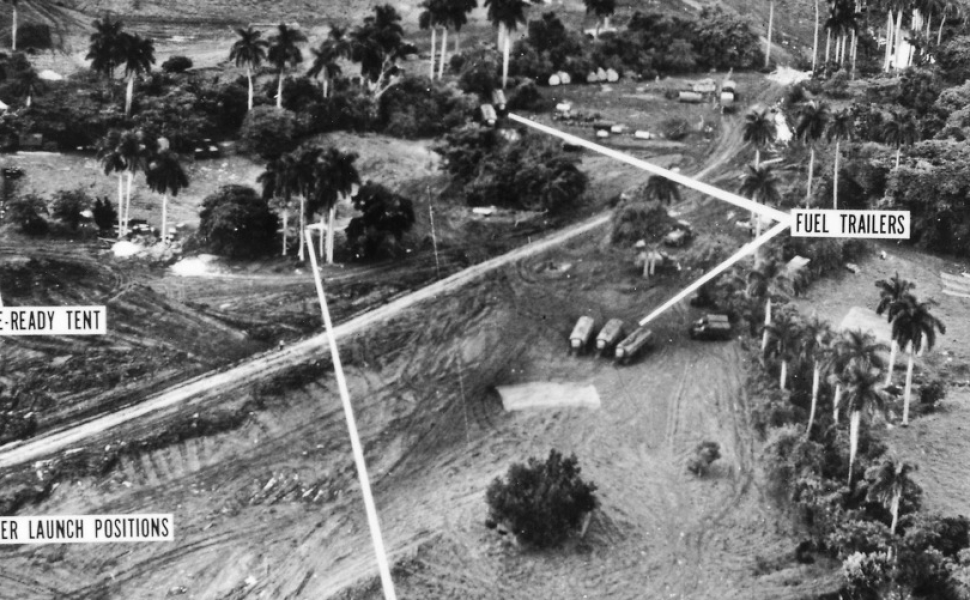 U.S. reconnaissance photograph of Soviet missile sites on Cuba, 1962.