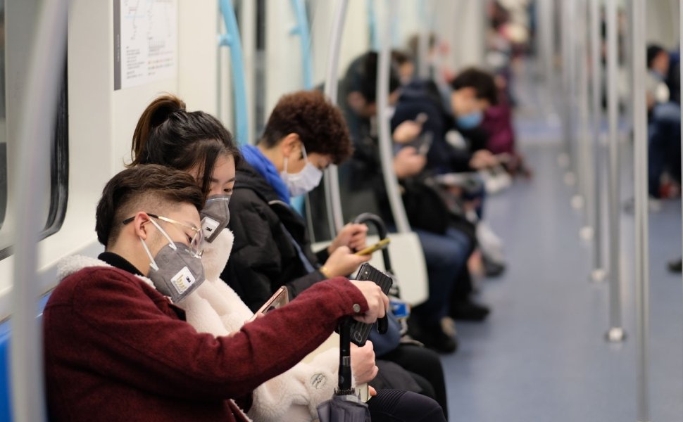 People wearing masks on Shanghai subway