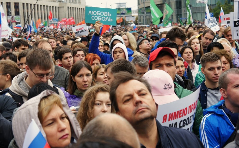 Moscow, August 10 2019. Protesters at allowed meeting at Sakharova Ave in Russia's capital.The meeting united more than 60 000 people being the biggest meeting since 2012 organized by opposition.