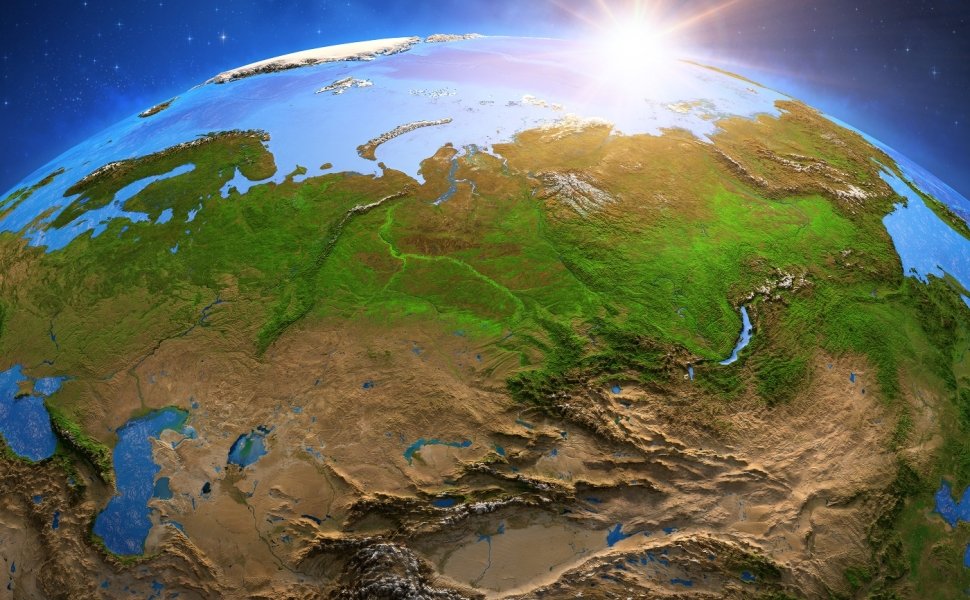 View of Earth from space where Russia is centered