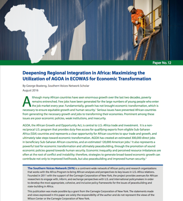 Deepening Regional Integration in Africa: Maximizing AGOA in ECOWAS for Economic Transformation