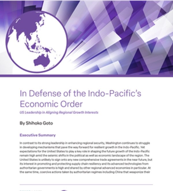 The cover of the report featuring the logo of the Indo-Pacific Program on a dynamic purple background