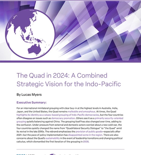 The first page of the report, featuring the Indo-Pacific Program logo on a dynamic purple background.