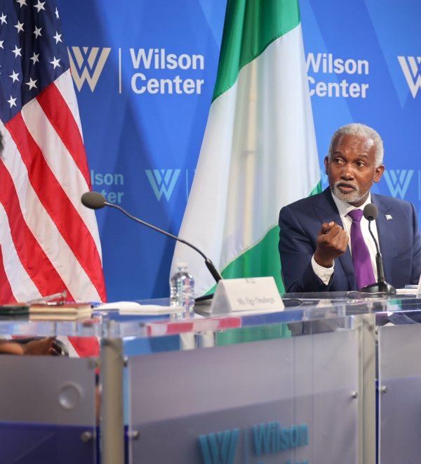 H.E. Amb. Y.M. Tuggar Addresses a Crowd at the Wilson Center